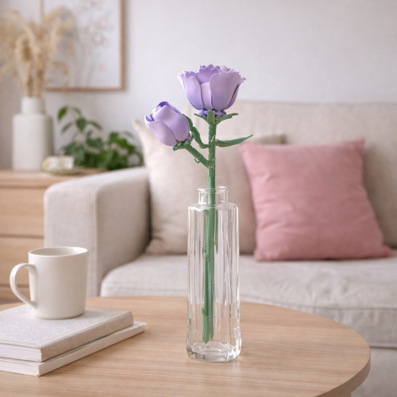 Rose Mauve Décorative à Construire en Briques – Fleur DIY 48 Pièces, Décoration Intérieure Originale à Exposer