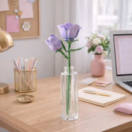 Rose Mauve Décorative à Construire en Briques – Fleur DIY 48 Pièces, Décoration Intérieure Originale à Exposer