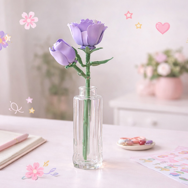 Rose Mauve Décorative à Construire en Briques – Fleur DIY 48 Pièces, Décoration Intérieure Originale à Exposer
