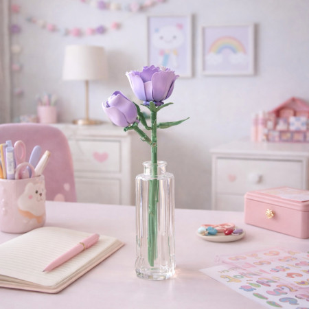 Rose Mauve Décorative à Construire en Briques – Fleur DIY 48 Pièces, Décoration Intérieure Originale à Exposer