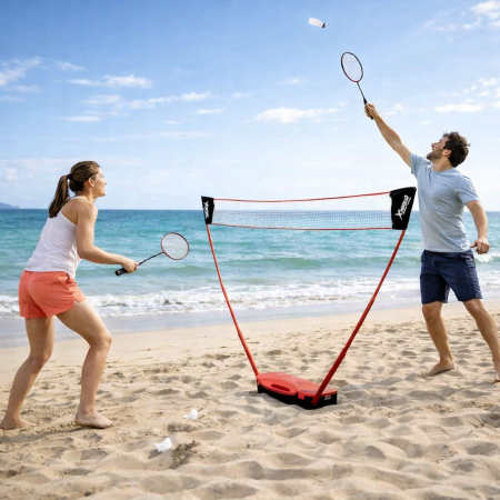 Set de Badminton Complet 2 Joueurs avec Malette de Transport - Filet 3M, 2 Raquettes Métal, 2 Volants pour Jeux Extérieur