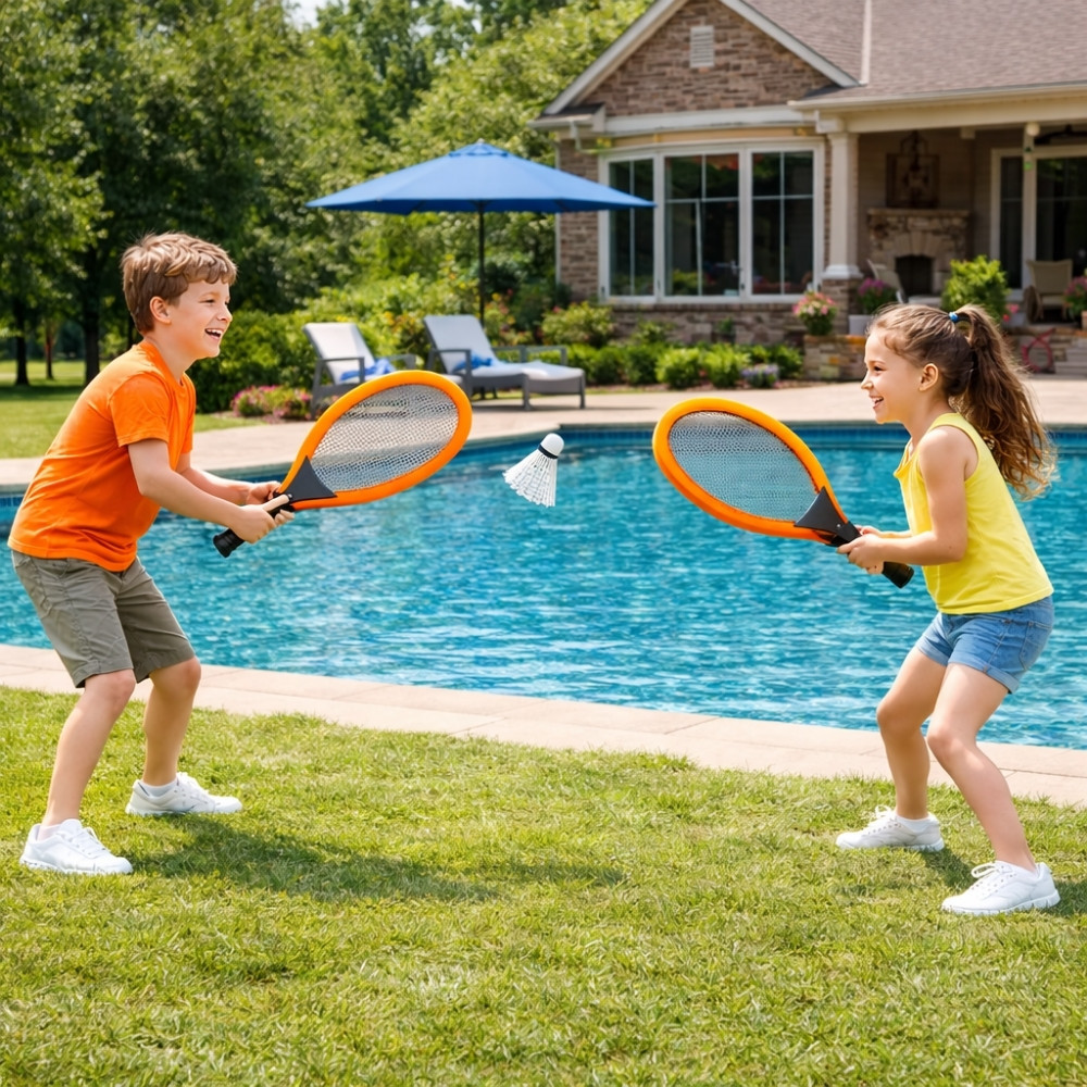 Set de Tennis Géant XL – 2 Raquettes 55 cm, Volant et Balle Souple, Couleurs Aléatoires, Jeu d’Extérieur Enfants et Famille