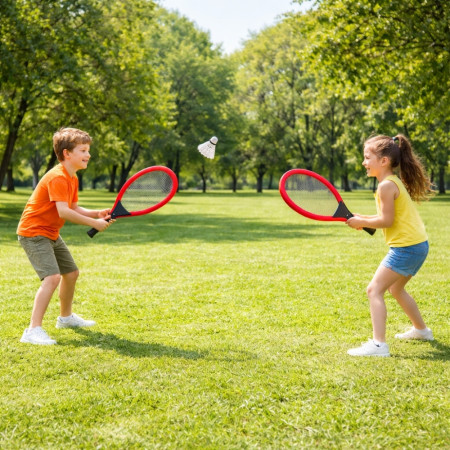 Set de Tennis Géant XL – 2 Raquettes 55 cm, Volant et Balle Souple, Couleurs Aléatoires, Jeu d’Extérieur Enfants et Famille