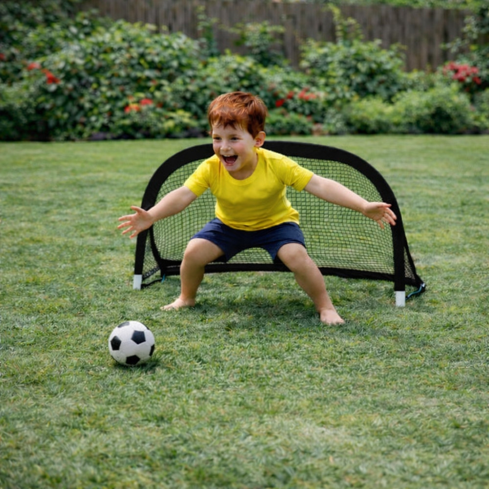 Lot de 2 Cages de Foot Pop-Up avec Sac de Transport – Mini Ballon & Pompe à Main Inclus, 4 Piquets - 60x40x40cm