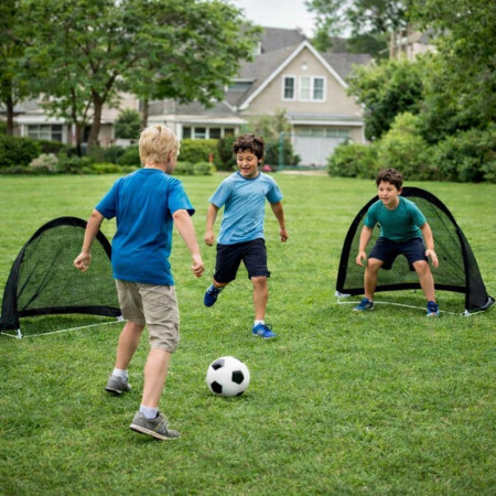Lot de 2 Cages de Foot Pop-Up avec Sac de Transport – Mini Ballon & Pompe à Main Inclus, 4 Piquets - 60x40x40cm