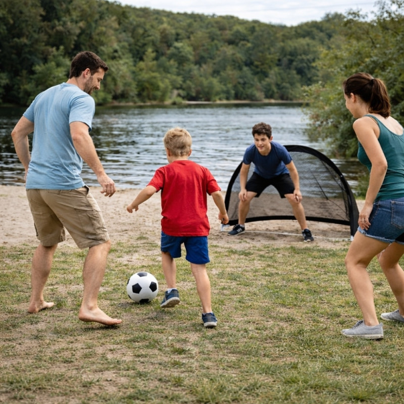 Lot de 2 Cages de Foot Pop-Up avec Sac de Transport – Mini Ballon & Pompe à Main Inclus, 4 Piquets - 60x40x40cm