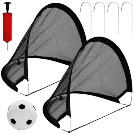 Lot de 2 Cages de Foot Pop-Up avec Sac de Transport – Mini Ballon & Pompe à Main Inclus, 4 Piquets - 60x40x40cm