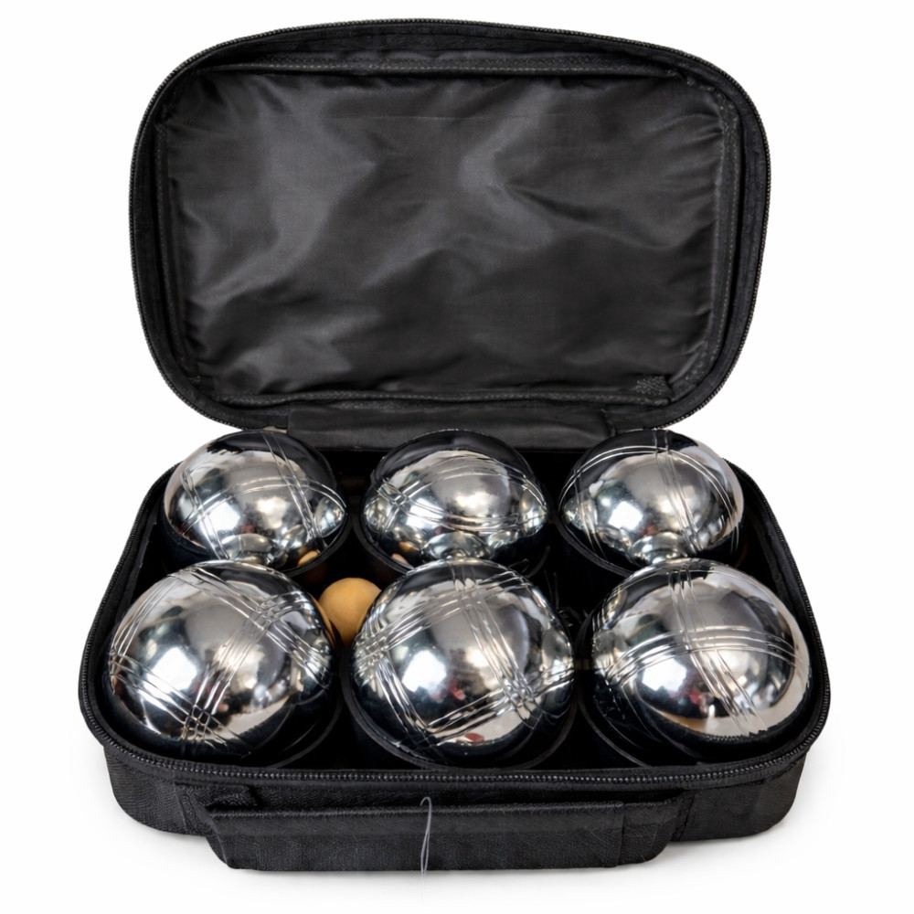 Jeu de Pétanque en Métal – 6 Boules avec Housse de Transport, Cochonnet et Cordon de Mesure – Loisirs Extérieur