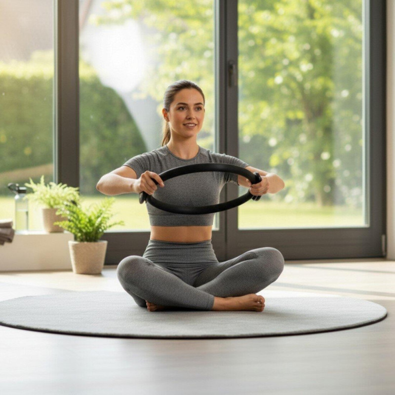 Anneau Yoga/Pilates 32 cm – Résistance 15kg – Poignées EVA – Fibre de Verre/Caoutchouc – Muscles Profonds - Couleurs Aléatoires
