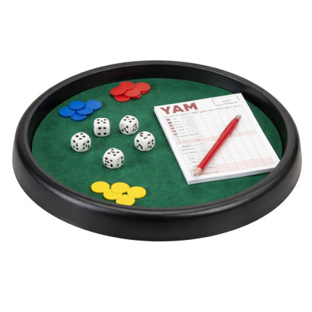 Jeu de Yam’s & 421 Complet – Plateau 28 cm, 5 Dés, Jetons, Pions, Crayon et Feuilles de Score – Jeu de Société Classique