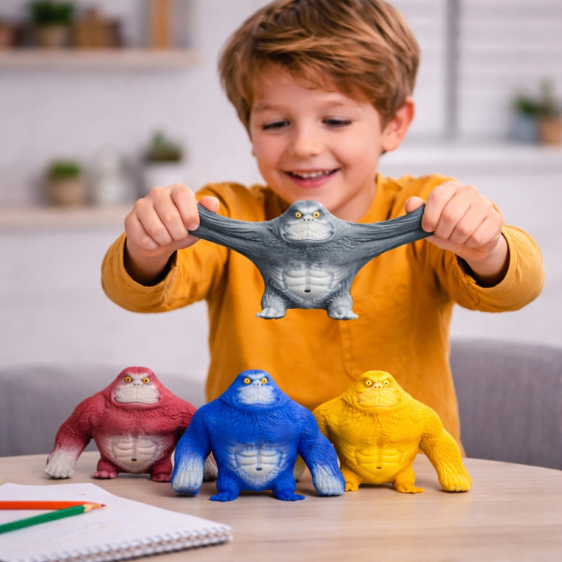 Gorille Antistress Stretchy 13 cm – Jouet Extensible et Déformable, Couleurs Aléatoires, Anti-Stress Ludique Enfants et Adultes