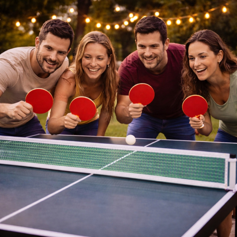 Set Complet de Tennis de Table avec 2 Raquettes, 2 Balles, Filet avec Fixation et Sac de Transport – Installation Rapide