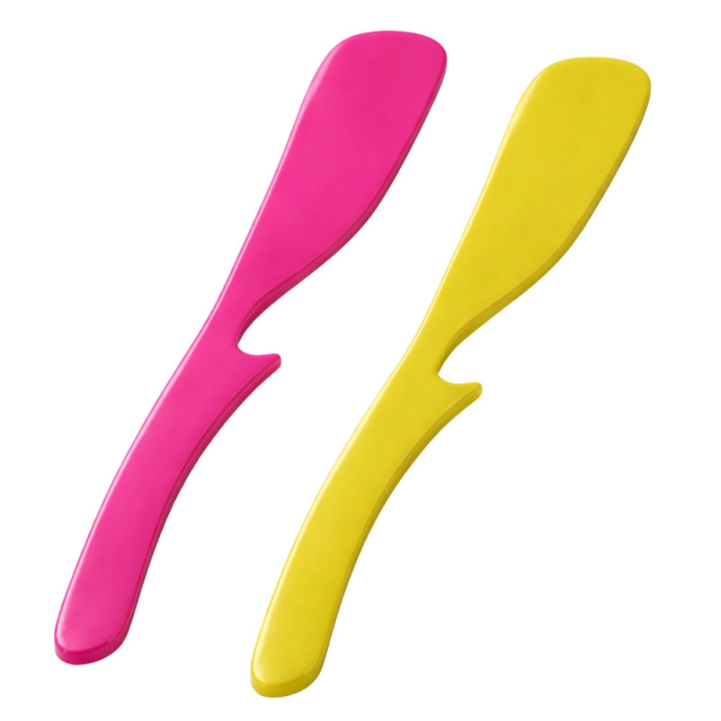 Set de 2 Spatules à Tartiner Colorées 19 cm – Étaler et Tartiner Facilement, Encoche Pose sur Pot, Couleurs Aléatoires