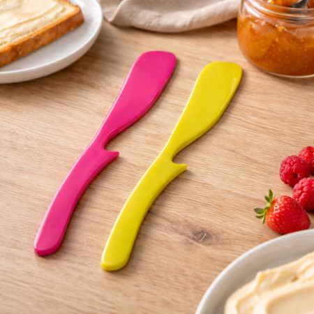 Set de 2 Spatules à Tartiner Colorées 19 cm – Étaler et Tartiner Facilement, Encoche Pose sur Pot, Couleurs Aléatoires