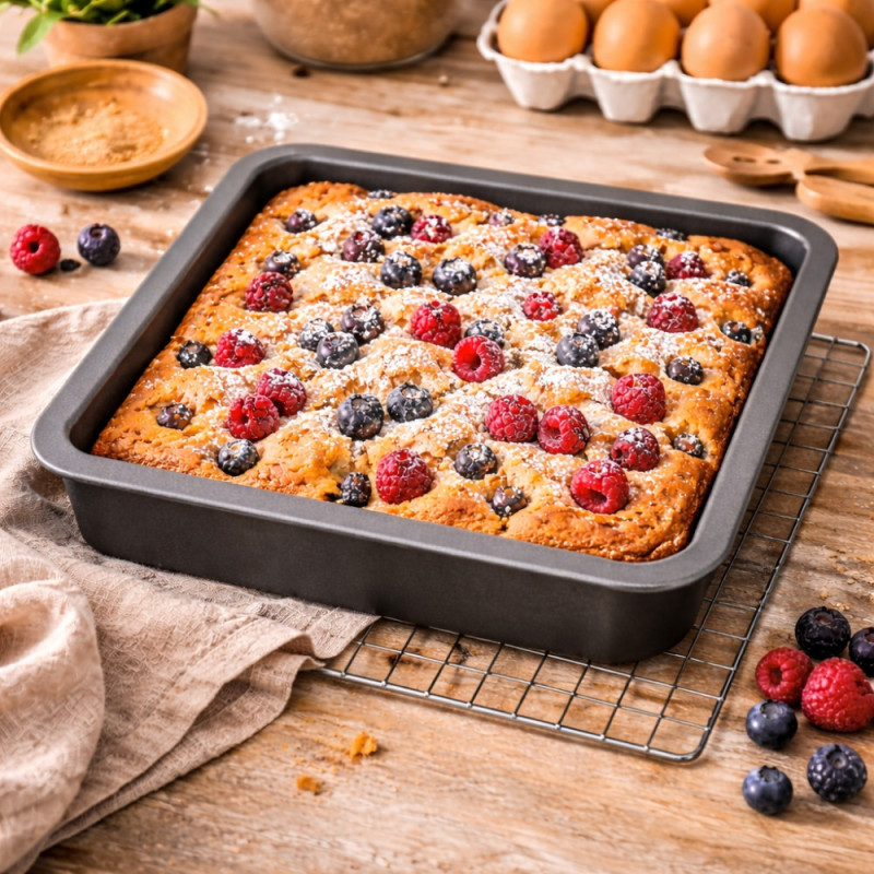 Set de 2 Moules à Gâteaux Carrés 22,5 cm – Acier au Carbone Anti-Dérapant, Résistant jusqu’à 280 °C, Cuisson Homogène