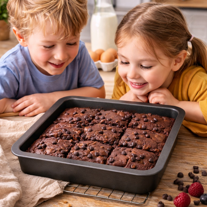 Set de 2 Moules à Gâteaux Carrés 22,5 cm – Acier au Carbone Anti-Dérapant, Résistant jusqu’à 280 °C, Cuisson Homogène