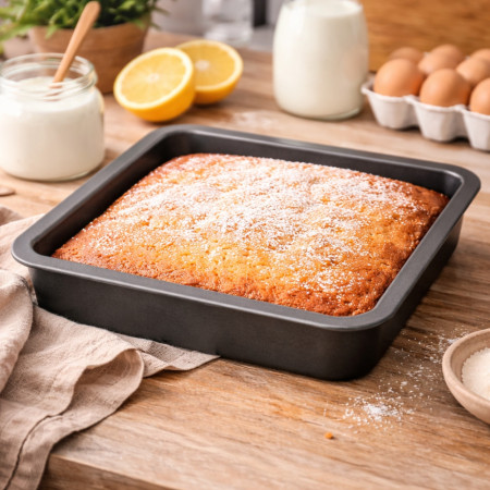 Set de 2 Moules à Gâteaux Carrés 22,5 cm – Acier au Carbone Anti-Dérapant, Résistant jusqu’à 280 °C, Cuisson Homogène