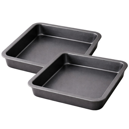 Set de 2 Moules à Gâteaux Carrés 22,5 cm – Acier au Carbone Anti-Dérapant, Résistant jusqu’à 280 °C, Cuisson Homogène