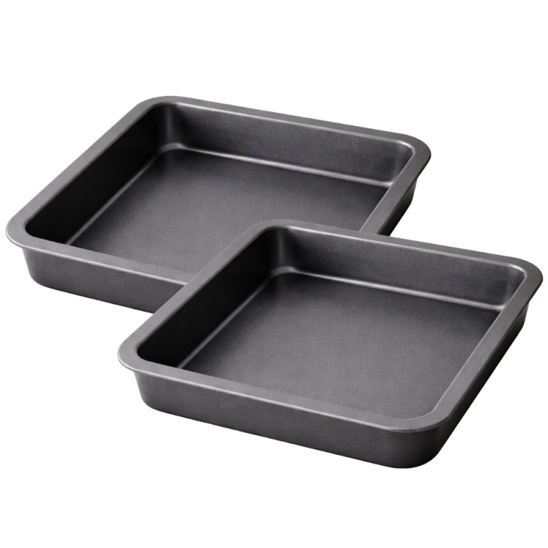Set de 2 Moules à Gâteaux Carrés 22,5 cm – Acier au Carbone Anti-Dérapant, Résistant jusqu’à 280 °C, Cuisson Homogène