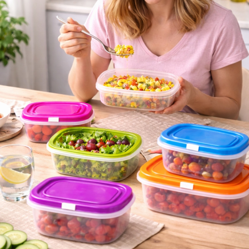 Set de 5 Boîtes Alimentaires Gigognes Emboîtables Colorées – 4L à 0,27L – Gain de Place, Rangement Cuisine Pratique