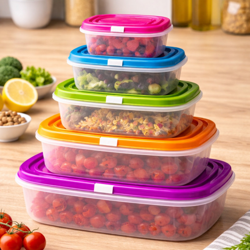 Set de 5 Boîtes Alimentaires Gigognes Emboîtables Colorées – 4L à 0,27L – Gain de Place, Rangement Cuisine Pratique