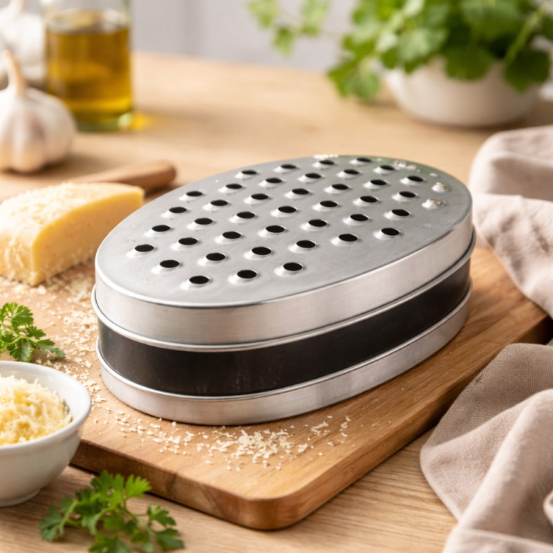 Râpe en Inox 17 cm avec Boîte de Récupération – Double Face Épais & Fin, Précise et Pratique pour Fromage, Légumes et Zestes