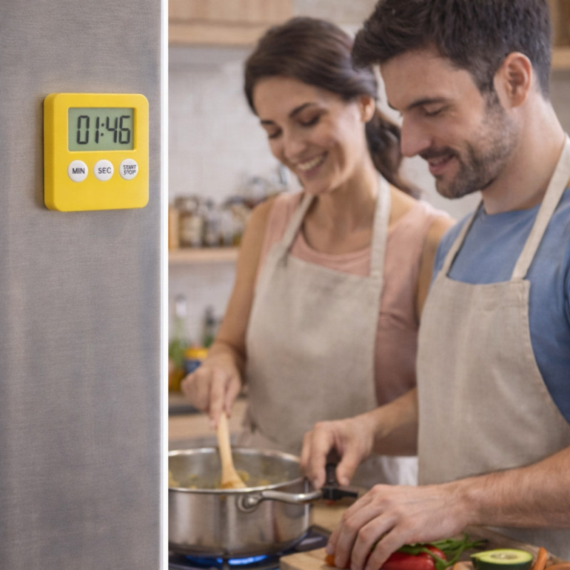 Minuteur Électronique de Cuisine Magnétique – Pile Incluse, Fixation Réfrigérateur ou Hotte – Couleur Aléatoire