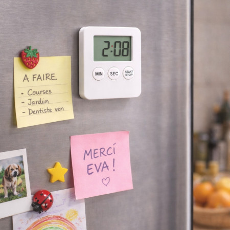 Minuteur Électronique de Cuisine Magnétique – Pile Incluse, Fixation Réfrigérateur ou Hotte – Couleur Aléatoire