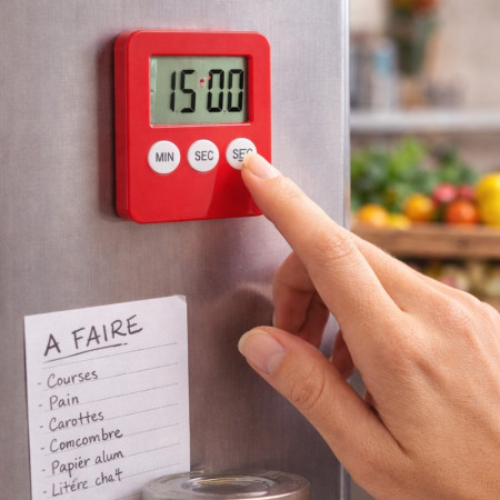 Minuteur Électronique de Cuisine Magnétique – Pile Incluse, Fixation Réfrigérateur ou Hotte – Couleur Aléatoire