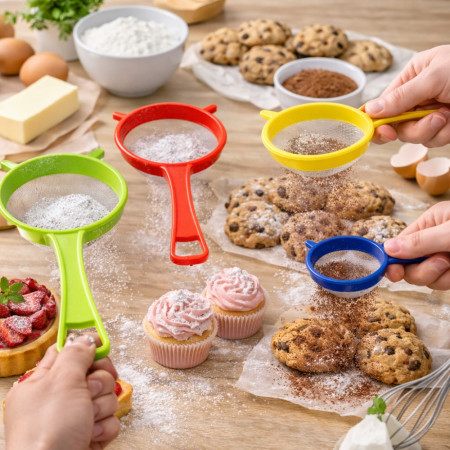 Set de 4 Tamis à Farine Colorés – Tailles Différentes, Tamisage Fin pour Pâtisserie, Cuisine et Desserts