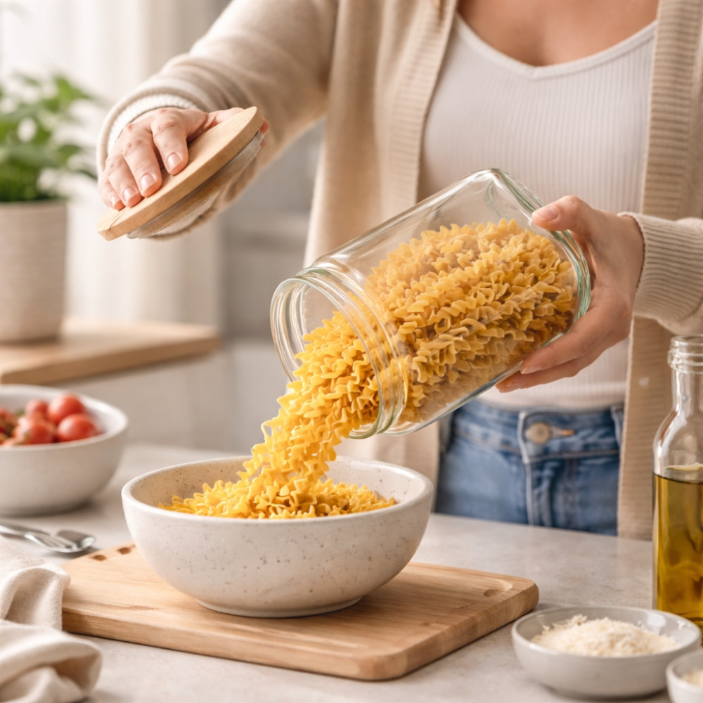 Set de 3 Bocaux en Verre 1500 mL avec Couvercle Hermétique en Bois – Conservation Alimentaire, Cuisine et Stockage Sec