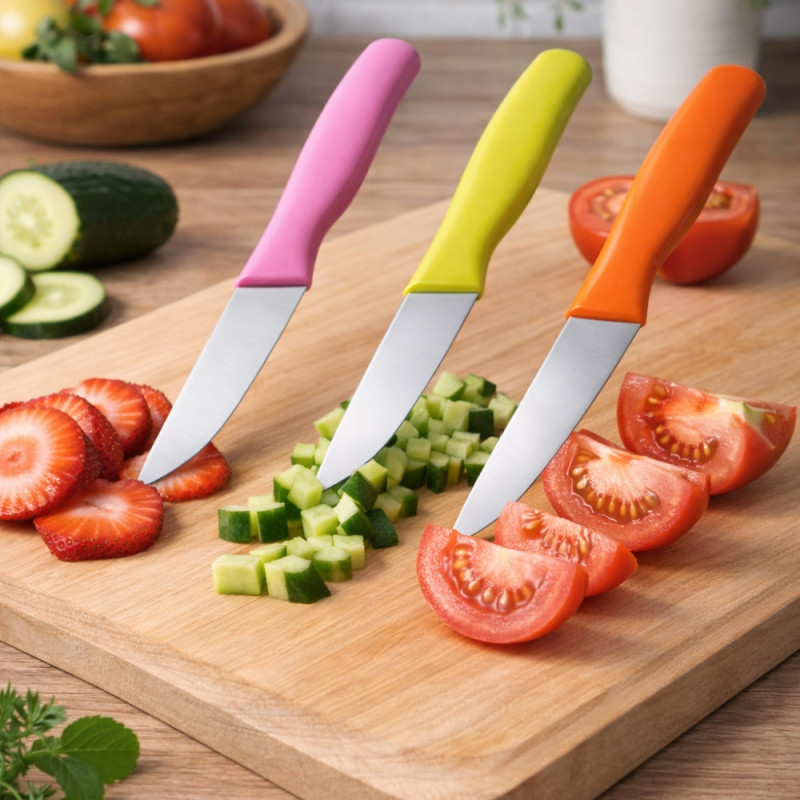 Set de 6 Couteaux Office Colorés – Lame Inox Tranchante, Manche Ergonomique, Étui de Protection – Légers et Faciles à Utiliser