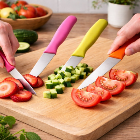 Set de 6 Couteaux Office Colorés – Lame Inox Tranchante, Manche Ergonomique, Étui de Protection – Légers et Faciles à Utiliser