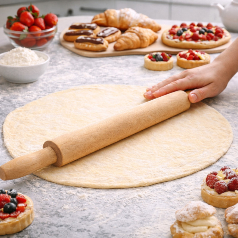 Rouleau à Pâtisserie en Bois 38cm – Cuisine, Pâte à Pain, Pâte à Pizza et Pâtisseries Maison