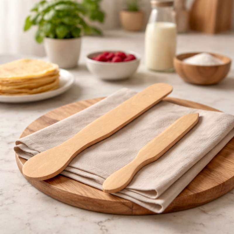 Set de 2 Spatules en Bois pour Crêpes 29 cm & 38 cm – Bout Rond et Pointe, Idéales pour Étaler et Retourner Sans Rayures
