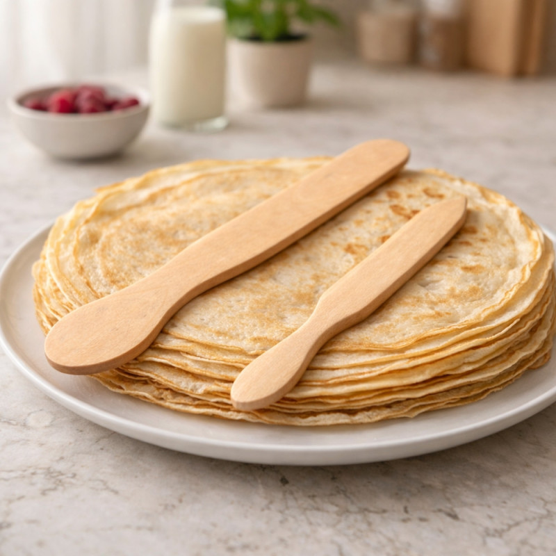Set de 2 Spatules en Bois pour Crêpes 29 cm & 38 cm – Bout Rond et Pointe, Idéales pour Étaler et Retourner Sans Rayures