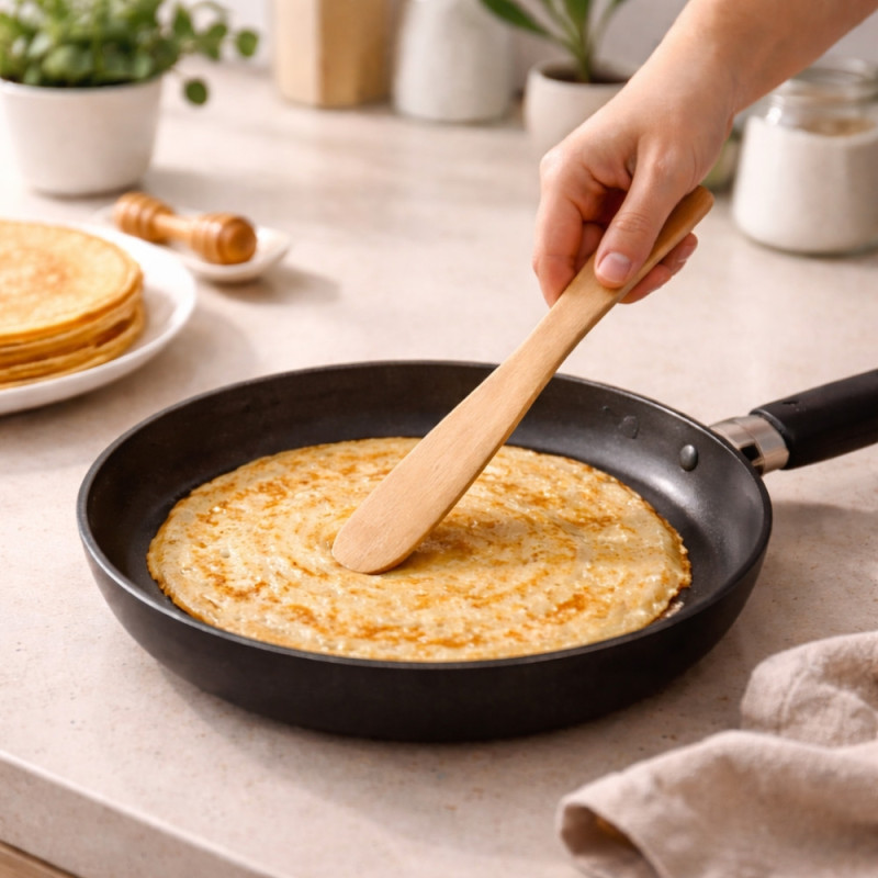 Set de 2 Spatules en Bois pour Crêpes 29 cm & 38 cm – Bout Rond et Pointe, Idéales pour Étaler et Retourner Sans Rayures