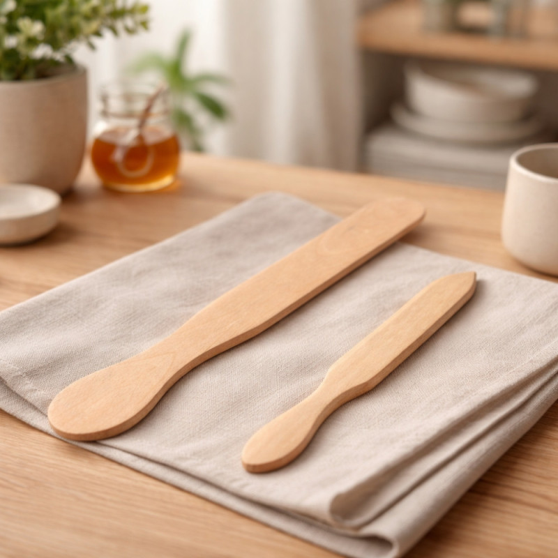 Set de 2 Spatules en Bois pour Crêpes 29 cm & 38 cm – Bout Rond et Pointe, Idéales pour Étaler et Retourner Sans Rayures
