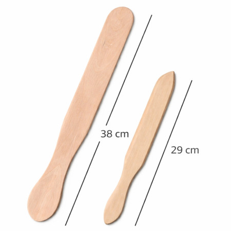 Set de 2 Spatules en Bois pour Crêpes 29 cm & 38 cm – Bout Rond et Pointe, Idéales pour Étaler et Retourner Sans Rayures