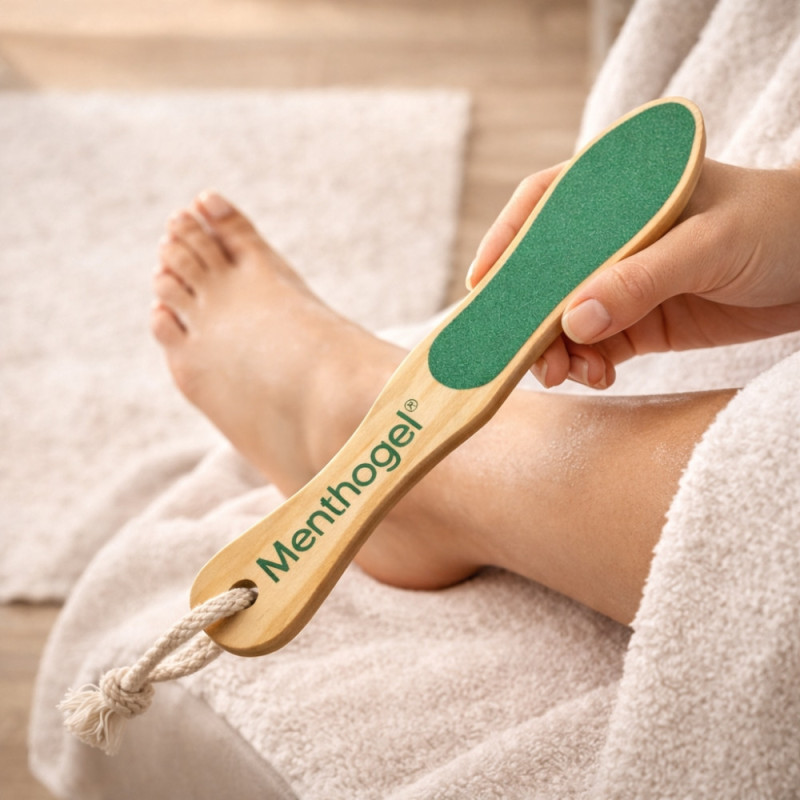 Râpe de Pédicure en Bois MENTHOGEL – Élimine Callosités et Peaux Mortes, Douce et Efficace, Utilisation Sèche ou Humide