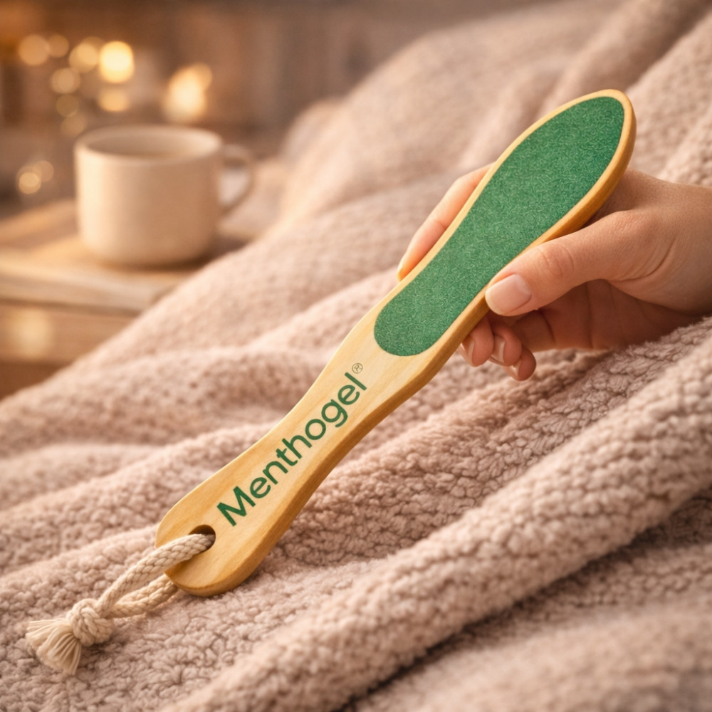 Râpe de Pédicure en Bois MENTHOGEL – Élimine Callosités et Peaux Mortes, Douce et Efficace, Utilisation Sèche ou Humide
