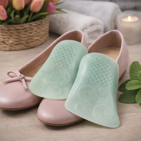 Paire de Demies-Semelles Confort MENTHOGEL – SEBS Souple, Anti-Chocs, Massage Voûte Plantaire, Longue Durée, Odeur Menthe