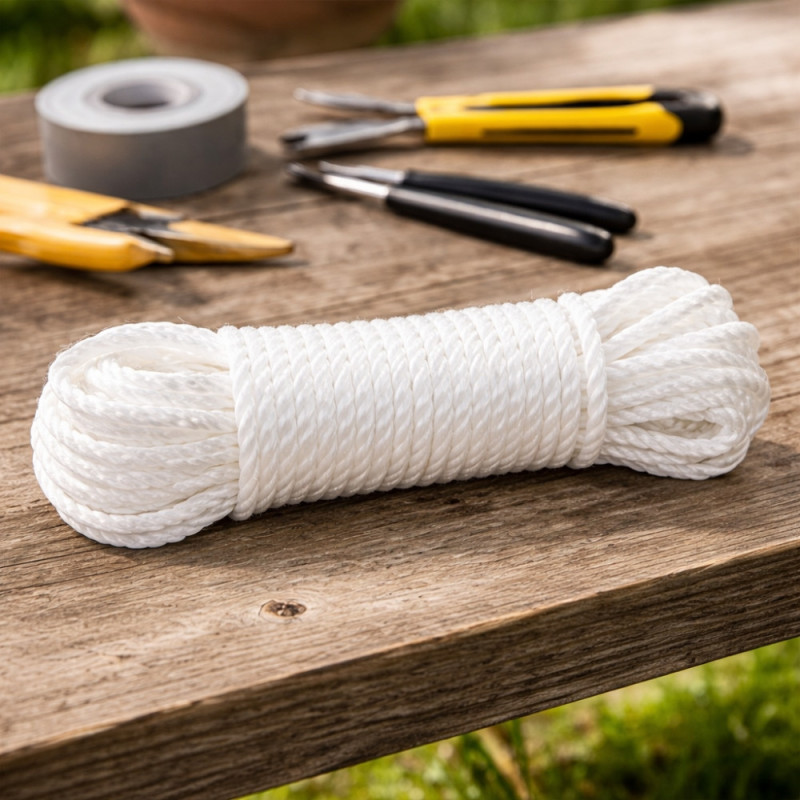 Corde Blanche Polypropylène Diamètre 8 mm Longueur 10M en Écheveau – Fil Retordu Anti-UV pour Usage Bricolage et Extérieur