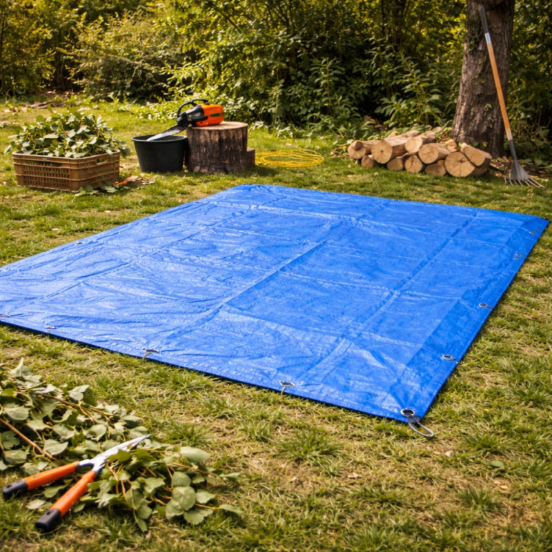 Bâche à Bois Tissée 1,5 x 6 m – 60g/m² – Polyéthylène Double Face, Coins Renforcés et Œillets Métalliques