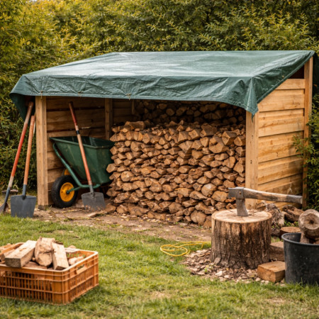 Bâche à Bois Tissée 1,5 x 6 m – 60g/m² – Polyéthylène Double Face, Coins Renforcés et Œillets Métalliques