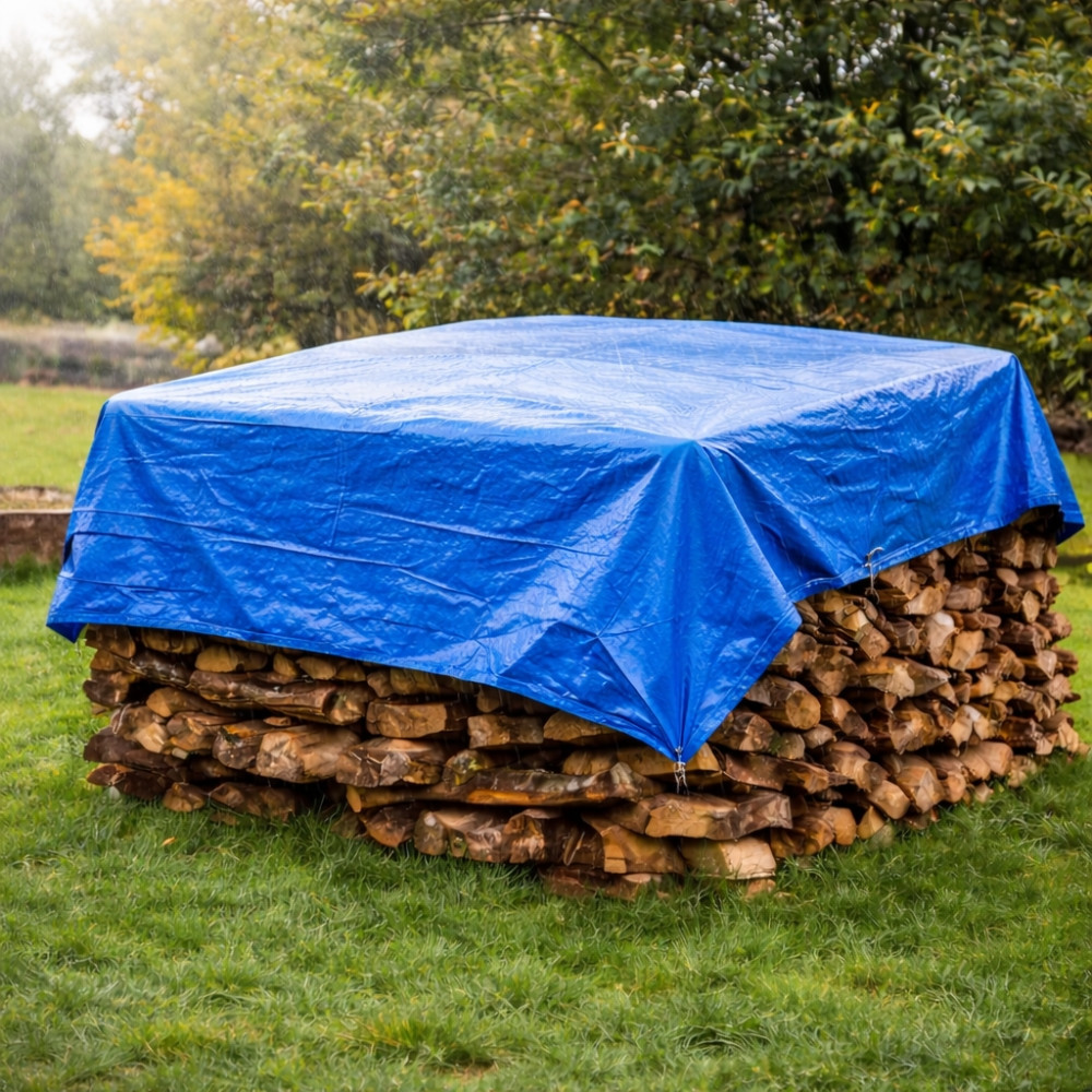 Bâche à Bois Tissée 1,5 x 6 m – 60g/m² – Polyéthylène Double Face, Coins Renforcés et Œillets Métalliques