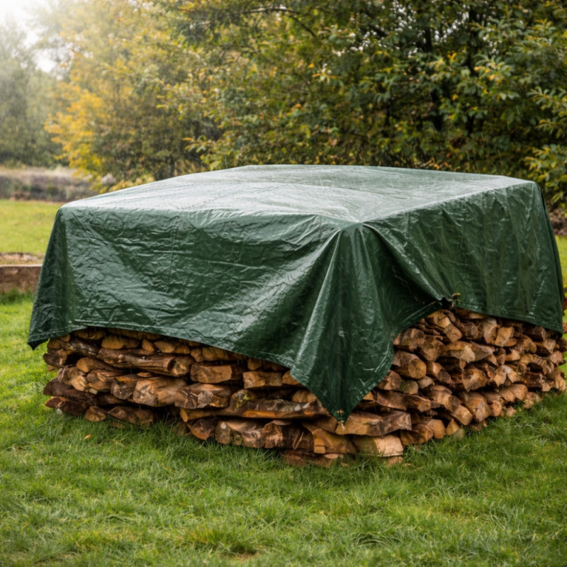 Bâche à Bois Tissée 1,5 x 6 m – 60g/m² – Polyéthylène Double Face, Coins Renforcés et Œillets Métalliques