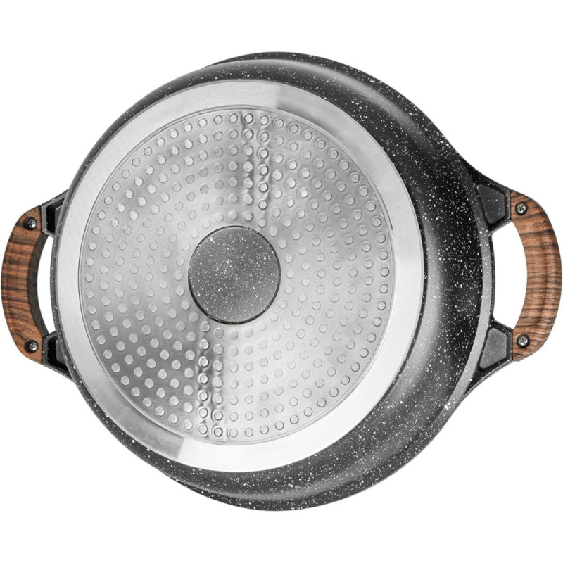 Sitram 716948 Sauteuse 2 compartiments Ø28 cm fonte d’aluminium effet pierre sans PFOA, couvercle verre, tous feux induction
