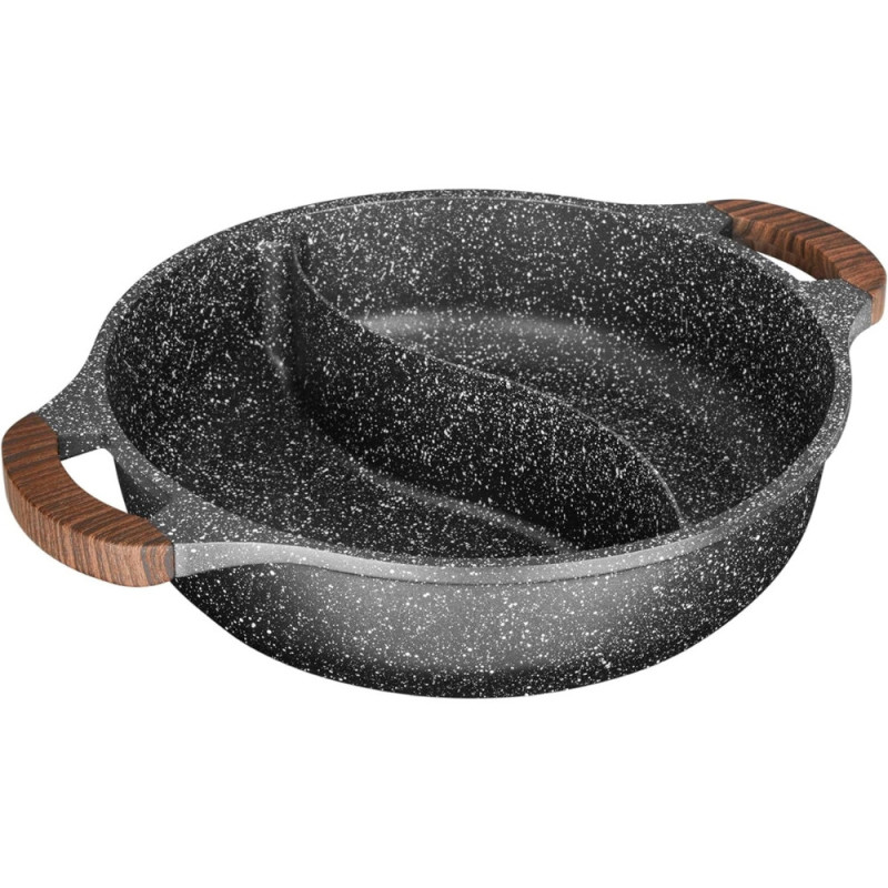Sitram 716948 Sauteuse 2 compartiments Ø28 cm fonte d’aluminium effet pierre sans PFOA, couvercle verre, tous feux induction