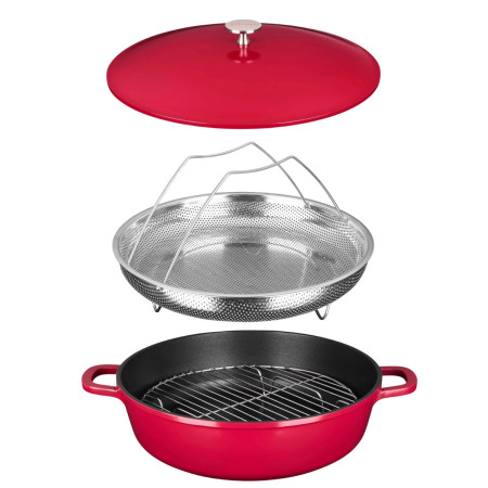 Sitram 716946 Sauteuse cocotte 6-en-1 Ø28 cm fonte aluminium effet pierre sans PFOA, vapeur, rôtissoire, induction & four